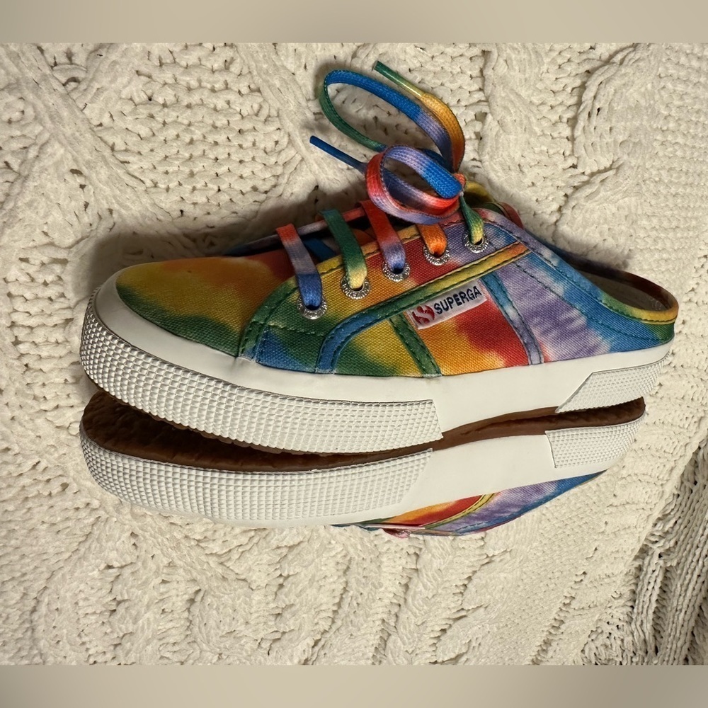 Like New tie dye Superga slip on sneakers 36 6 red blue green yellow purple pink - Picture 4 of 12